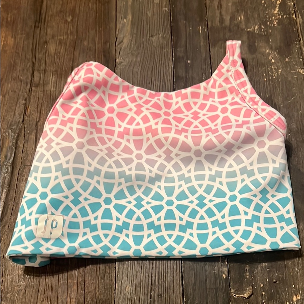 Pink and Blue Geometric Crop Top Dancewear Top